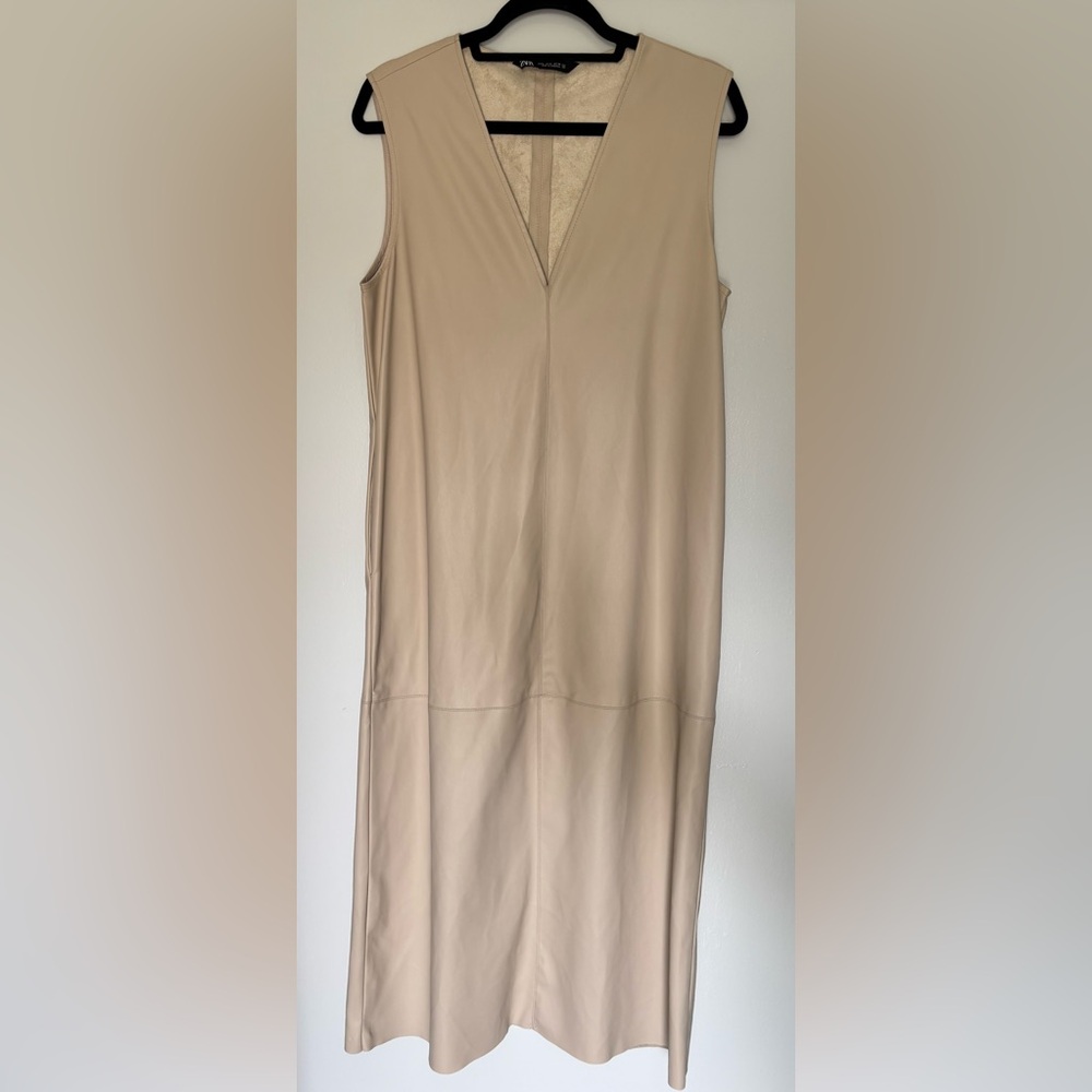 Zara Leather/Suede Tan Sleeveless Dress